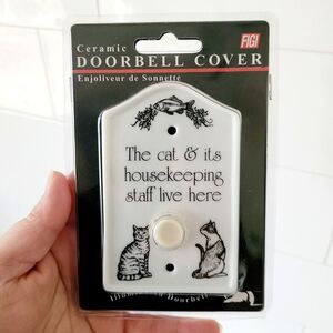 Cat Ceramic Illuminated Doorbell Cover Figi Cat & Housekeeping Staff VTG NEW